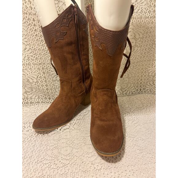 Western brown Faux Suede Boots, SZ 38 (USA 6.5-7), unbranded - Picture 2 of 6